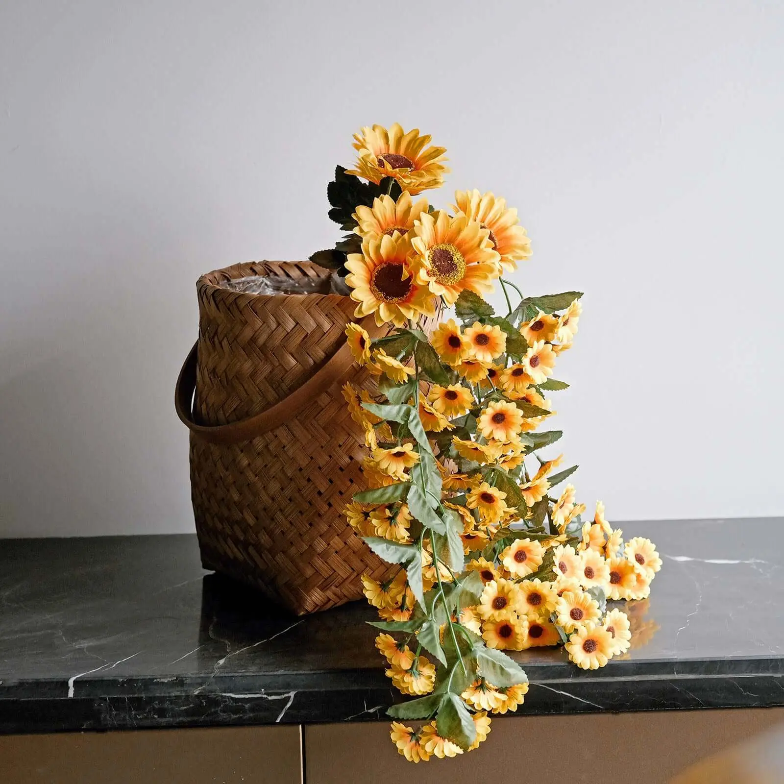 Artificial Hanging Vine Sunflower Bush, Draping Bouquet Garland 22"