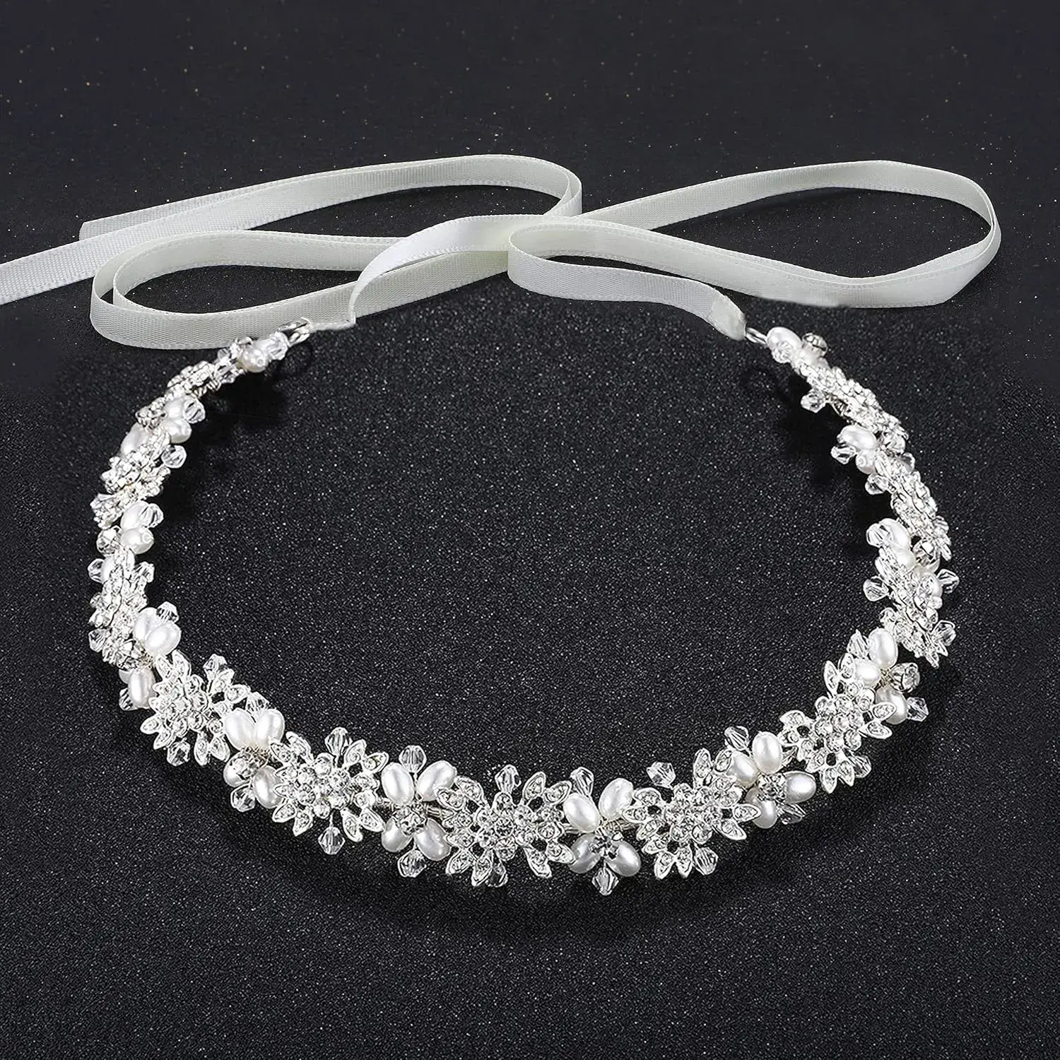 Women's Elegant Round Floral Bridal Headband with Rhinestones - Silver 35cm Hair Vine, Simple, Easy to Wear, Stable for Weddings, Gift Box Packed for Brides, Bridesmaids, Flowers, Mother Of The Bride