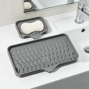 1pc Wavy Silicone Soap Dish Countertop Storage Suitable for Kitchen and Bathroom, Sponge Rack Cup Tray Scrubber Slope Flow Design for Easy Drainage