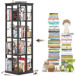 Aheaplus Rotating Bookshelf, Corner Bookshelf, 360 Display Wood Spinning Bookshelf, Floor Standing Bookcase Narrow Shelf Revolving Organizer Storage Rack for Small Space, Bedroom, Study Room