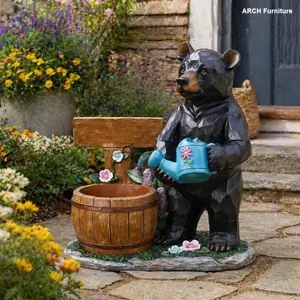 ARCH Outdoor Garden Sculpture Bear Flower Pot Planter - Unique Yard Statue Decoration, Interesting Law Outdoor Ornament   WL