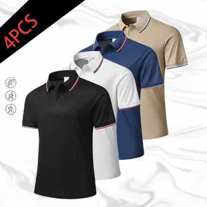 Pack of 4 minimalist business-style men’s polo shirts with contrast trim at the collar—breathable, skin-friendly, and wrinkle-resistant; suitable for office work, everyday wear, shopping, and outdoor activities in summer.