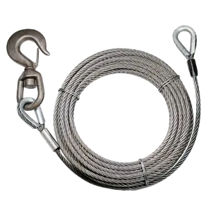 VULCAN Winch Cable - Swivel Hook and Eye -  Fiber Core Extension - 3/8 Inch x 100 Foot - - 12,000 Pound Minimum Breaking Strength Marine Rope Steel Wire Braided
