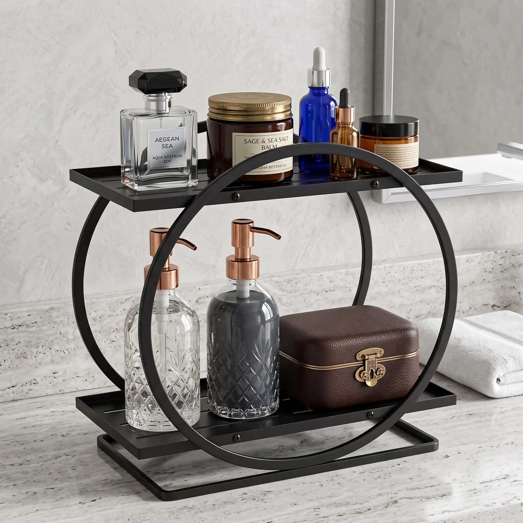 2 Tier Perfume Organizer Stand Vanity Shelf for Makeup Cosmetics Dresser Storage