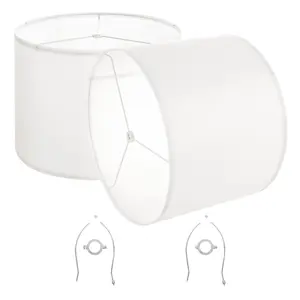 Drum Lampshade Set 2-Pack, 16 x 16 x 12 Inches Round Lampshade with Harp Fitter, Off-White Finish, Replacement Shade for Ceiling and Table Lamps, Living Room Decor, Soft Diffused Lighting