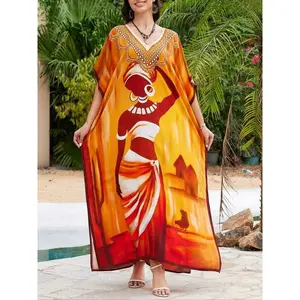 Plus size Kaftan dress, spring casual half sleeved covered dress, beach resort women's clothing gift