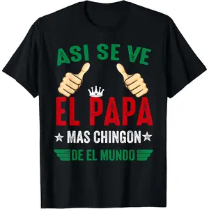 Men's Oversized Funny "El Papa Mas Chingon De El Mundo" Spanish Dad Graphic Tee, 100% Cotton Breathable Crew Neck Casual Humor Streetwear Relaxed Short-Sleeve Tee