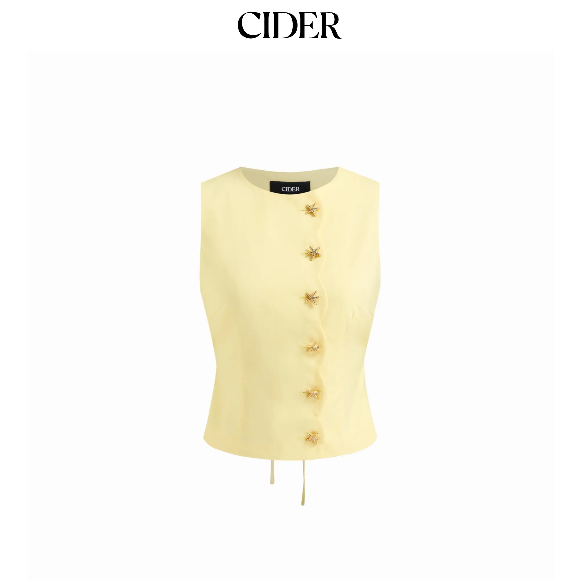 Cider Women's Solid Linen-blend Boat Neck Blazer Vest with Starfish Button Detail and Adjustable Tie Back, Casual, No, Casual Wear, Solid Pattern