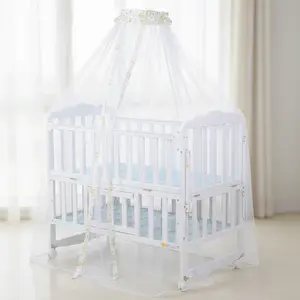 Baby Crib Mosquito Net（No Stent）- Canopy Style White Mesh Mosquito Netting with Decorative Trim, Easy Installation, Ideal for Infant Cribs, Baby Nurseries & Protection Against Insects