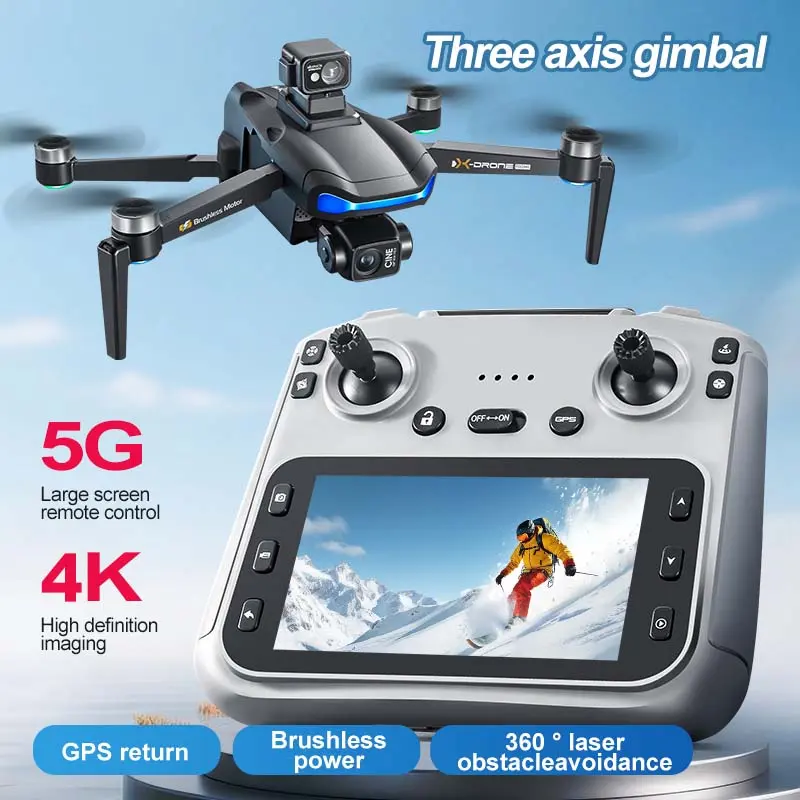 V06 Amateur Beginner-Friendly Drone with 3-axis Gimbal, 249g Plastic Frame, Enhanced Anti-shake 4K/1080p Camera, 5G, Wi-Fi, GPS, 6500 ft Flying Ceiling, Handheld Remote, Micro SD Card Slot (Drone & Accessories Compatible), Live Streaming