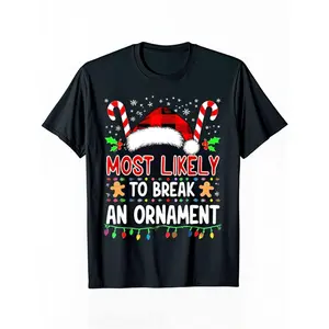 Boy Graphic Tee, Clothes Boy, Funny Christmas T-shirt - Most Likely To Break An Ornament Family Matching Outfits, 100% Preshrunk Short Sleeve Tee With Double-needle Stitching, Festive Holiday Party Outfit For, Mens Christmas Shirts, Boy T Shirt (3-13Y)