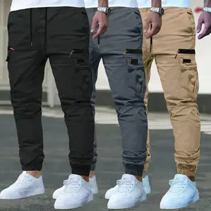 3-Pack men's overalls, thin breathable, waist drawstring flip pocket, solid color fashion versatile casual pants, suitable for daily wear, outdoor sports and hiking