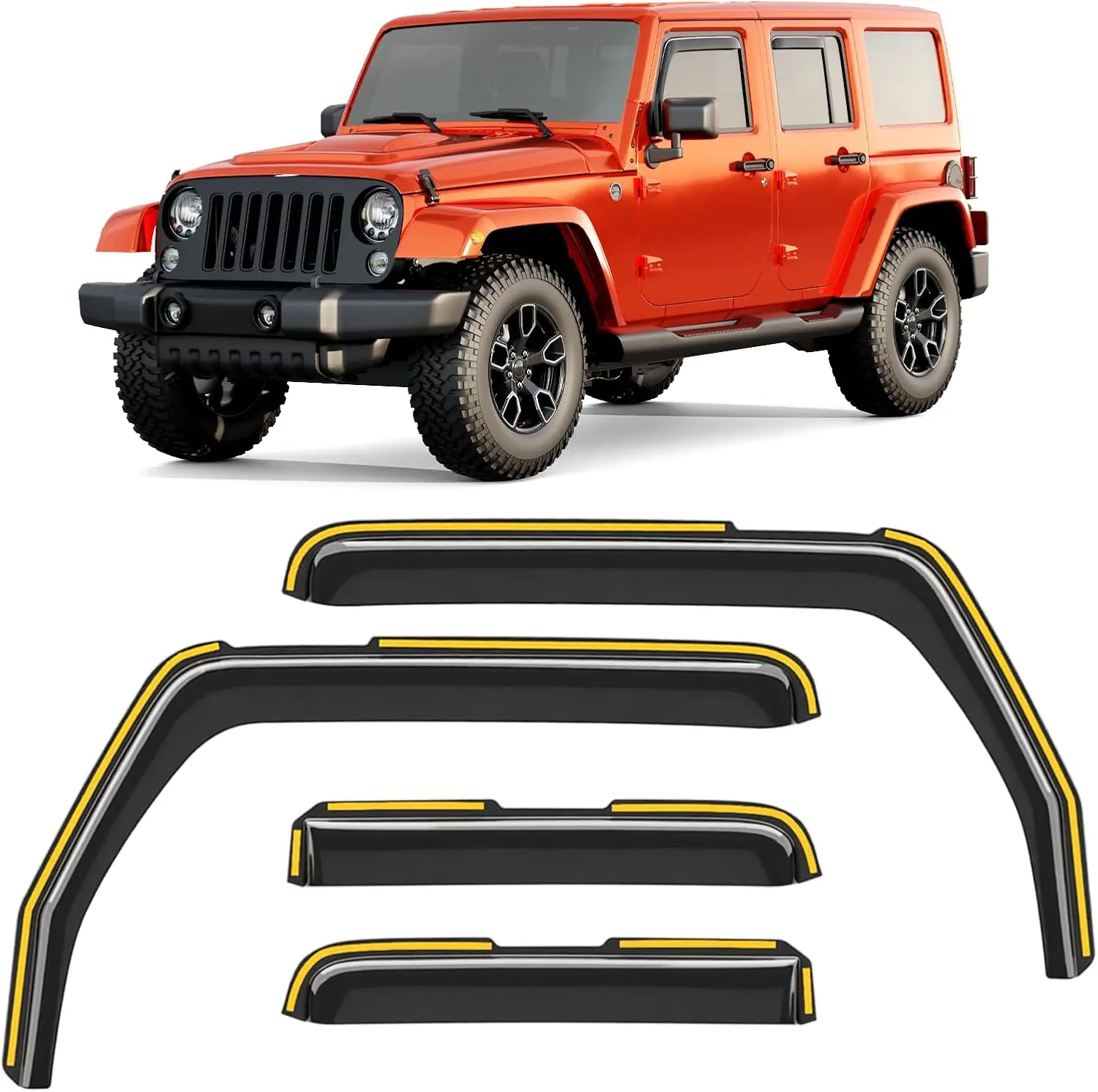 in-Channel Window Visors Rain Guard for Jeep Wrangler JK 2007-2018 | Extra-Thick,Extra Durable,Window Deflectors,Vent Visors,Vent Shades,Car Accessories,Polycarbonate (PC)