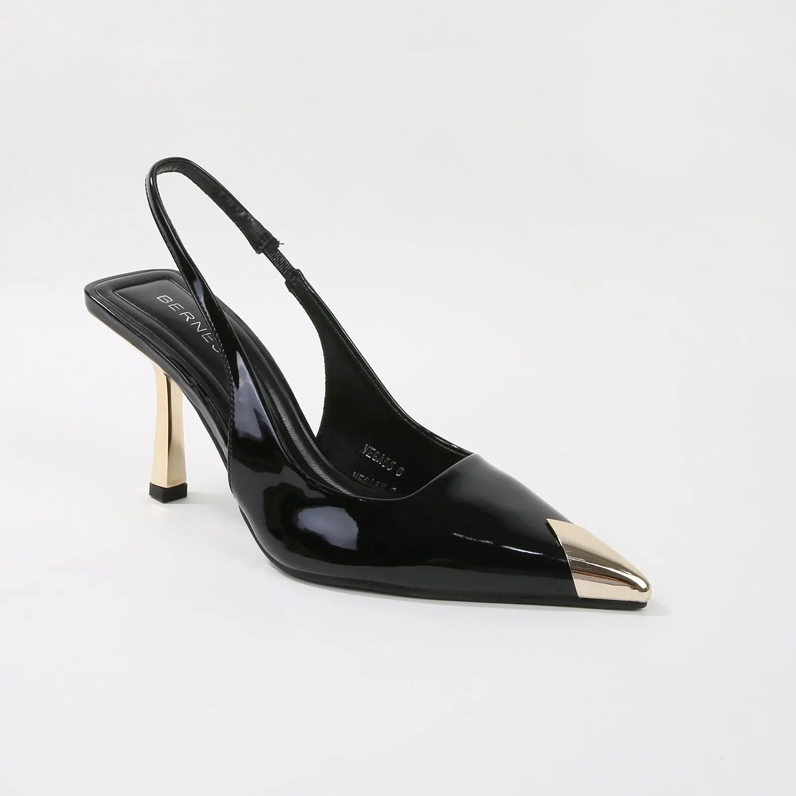 Women's Stylish Pointed-Toe Patent Leather Slingback Heels - Metallic Cap Toe, 3" Stiletto, Elastic Band, Elegant Formal Evening Party Footwear