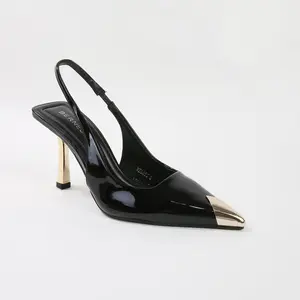 Vega Glossy Metallic Cap-Toe Slingback Heels