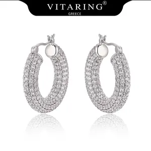 VITARING Women’s Big Hoop Earrings Platinum Plated, Full Pave Cubic Zirconia Hoops, Fashion Simple Crystal Earrings for Mom Friends Gift