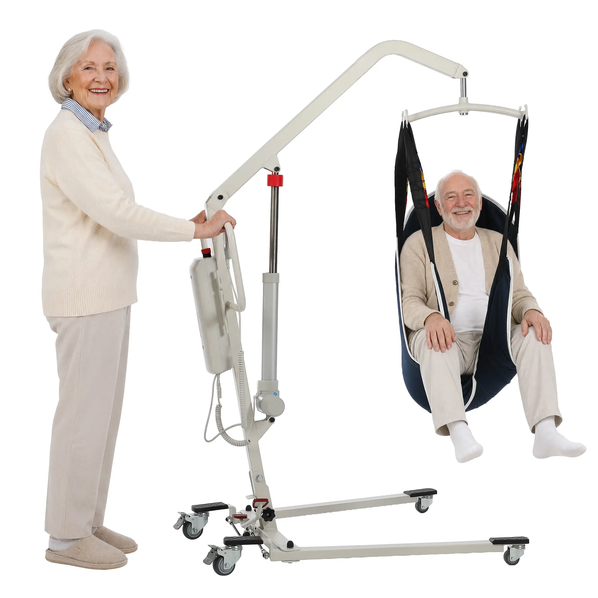 Electric Patient Lift for Home Use, Foldable Hoyer Lift with Sling for Elderly, Portable Sit to Stand Transfer Lift, Floor to Bed & Wheelchair Assist, 330lbs, Emergency Stop