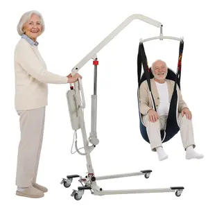 Electric Patient Lift for Home Use, Foldable Hoyer Lift with Sling for Elderly, Portable Sit to Stand Transfer Lift, Floor to Bed & Wheelchair Assist, 330lbs, Emergency Stop