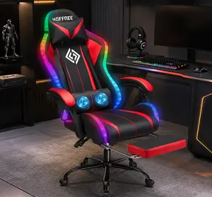 RGB Gaming Chair with LED Lights Massage Ergonomic Computer Chair High Back Video Game Chair Footrest Adjustable Lumbar Support Linkage Armrest