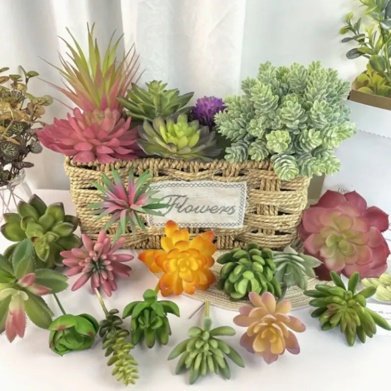 32pcs Random Small Artificial Succulent Plant Set, Colorful Low Maintenance Decorative Plastic Plants, Fake Plants, No Pot, Realistic Decor for Kitchen Home Office Room