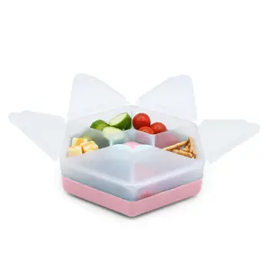 melii Hexagonal Snackle Box - 6 Separate Compartments with Hinged Lids, Easy to Hold Divided Snack Container, Food Storage for Kids and Adults, Arts & Crafts, Beads, BPA- Free (Pink)