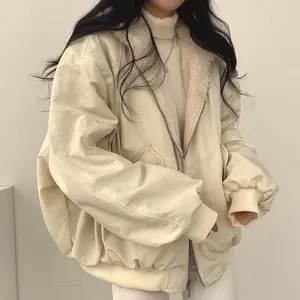Korean Style Fleece-lined Thickened Double-sided Wear Lamb Wool Cotton-padded Coat Women's Clothing Winter Loose-fit Hooded Top Womenswear Jackets Comfort Lady Long Sleeve Outerwear Basic Casual Minimalist solid button blazer fashion soft woman quilted
