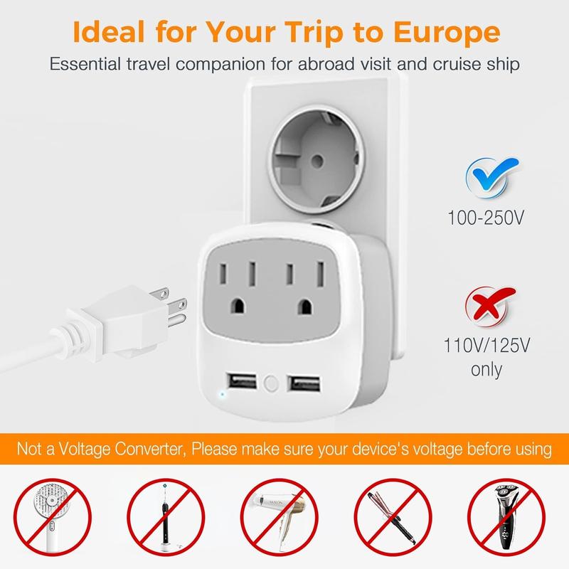 F-APT21  FEuropean Travel Plug Adapter Converter, International Power Plug Converter with 2 USB, Type C Outlet Adaptor Charger for US to Most of Europe EU Iceland Spain Italy France Germany
