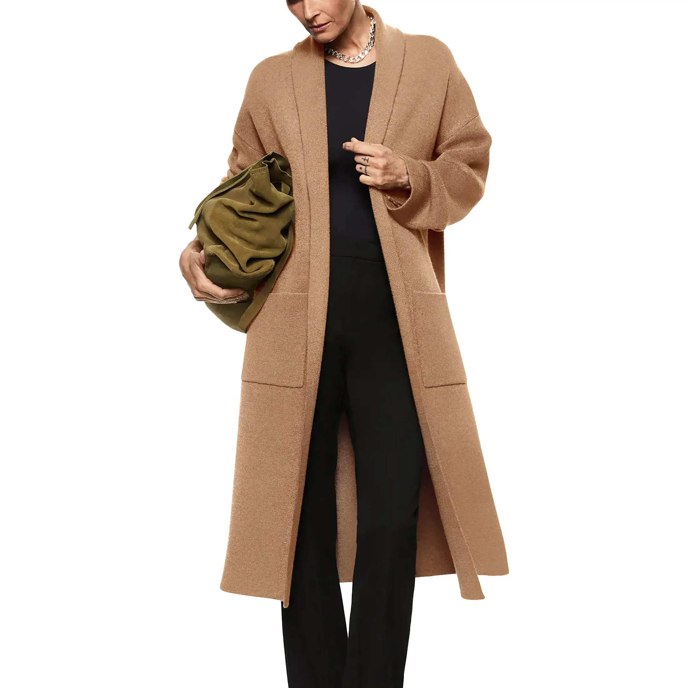Danedvi Ladies' Soft Solid Knitwear Kimono Shawl - Open-Front, Oversized Lapel, Long Sleeve Maxi Sweater Cardigan Coat with Comfy Fabric, Pockets, Racerback Compatibility, Warm Casual Dressy Duster