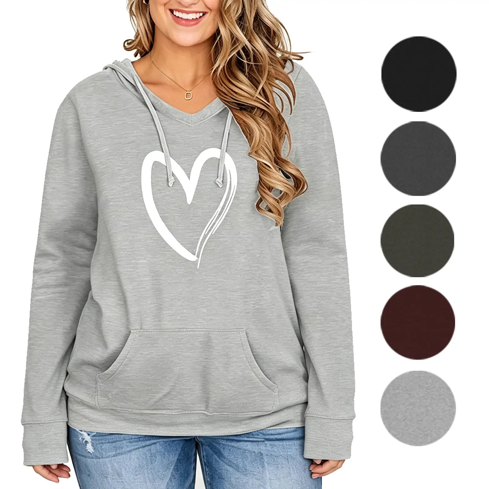 Women's Plus Size Lightweight Hoodie V Neck Long  Basic Pullover Tops Casual Comfort Hooded Sweatshirt with Pockets XL-5XL VPS0065 full sleeve