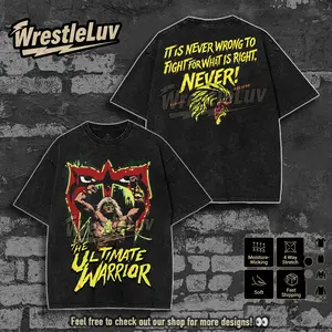Limited WWE THE ULTIMATE WARRIOR Washed T-Shirt, Graphic Tees for Boys, Unisex Top, Vintage Y2K Aesthetic, Sweatshirt graphic tee, anime oversize Cotton Fit Oversized