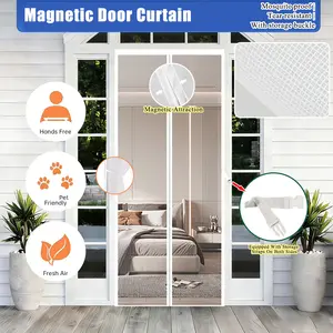 1pc magnetic suction screen door with storage buckle design, mosquito and fly proof door curtain, easy to install, ventilated, pet friendly, suitable for living room, bedroom, garage door, balcony, entrance door mesh, screen door, home decoration