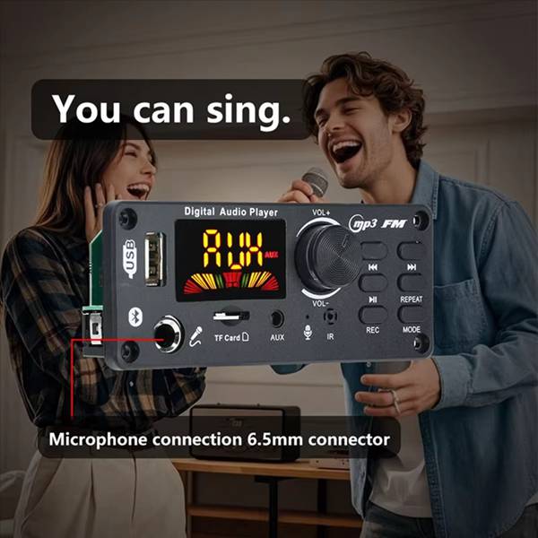 Professional Audio Decoder Module 6.5mm Microphone 12V Amplifier Bluetooth MP3 Decoder Board 2*50W Stereo Channel with Color Screen Recording Call Audio Decoding Module