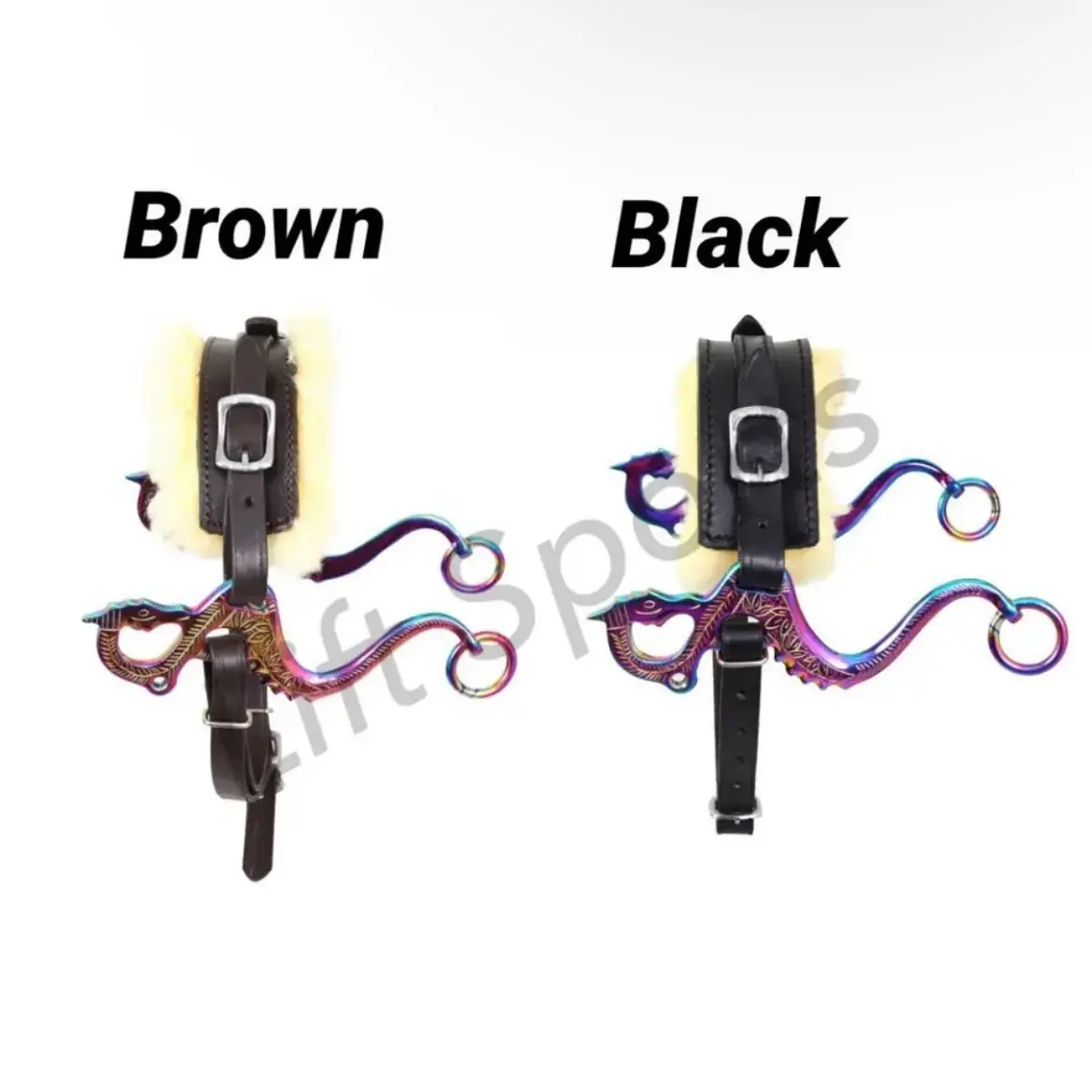 Brown/Black Rainbow MultiColor Dragon Hackamore Bitless Horse Bit Bridle Leather