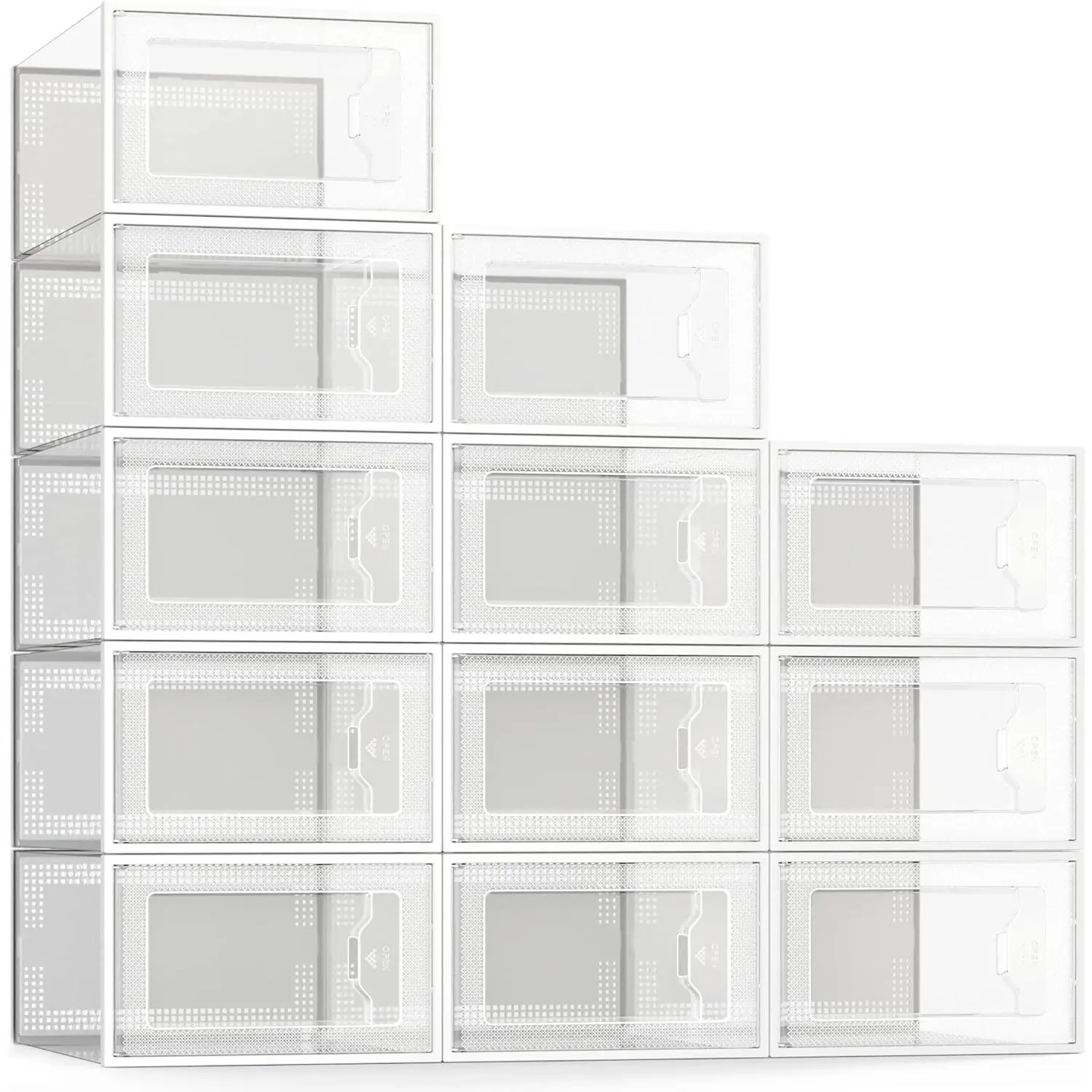 X-Large Shoe Storage Box Fit Size 11, Clear Plastic Stackable Shoe Organizer for Closet, Space Saving Foldable Shoe Rack Sneaker Container Bin Holder, 12 Pack Clear