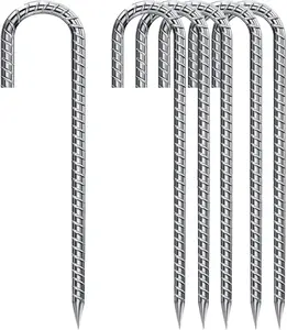 Rebar-Stakes-12-Inch, Ground Stakes Heavy Duty for High Winds Galvanized Anti-Rust J Hook 6 count Metal Stakes for Ground Heavy Duty Ground Anchors for Garden  Fence Chicken Coop Water Pipe