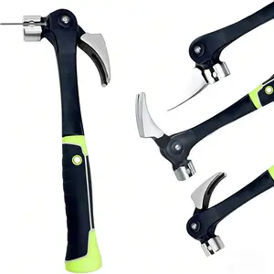 16oz Claw Hammer with Magnetic Nail Starter Indexing Rip Claw Forged Steel Head Shock Absorbing TPR Grip Heavy Duty Framing Tool for Carpentry DIY Projects