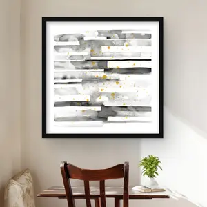Begin Home Decor C1FM2424W21279 24 x 24 in. Black Stripes with Gold Splash - Minimalist Framed Print Wall Art