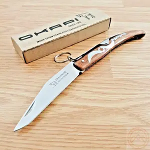 Okapi Keyring Lock Pocket Knife 4" Carbon Steel Blade Resin Impregnated Wood