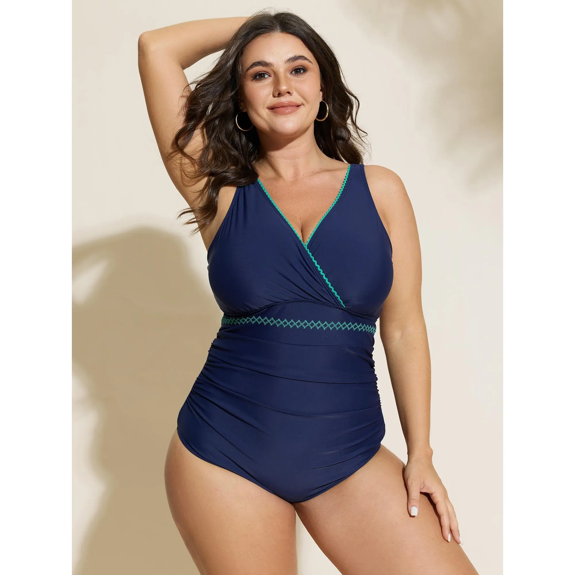 BLOOMCHIC Plus Size Wrap V-Neck Embroidery Edge One-Piece Swimsuit [M-6X] Stylish Swimwear Sleeveless Swimwear,Summerfinds