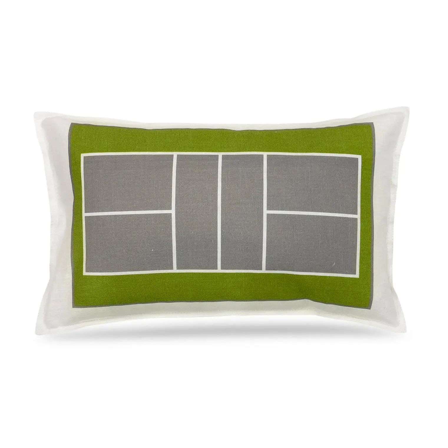Pickleball Court Silver Lime Linen Cotton 20x12 Lumbar Pillow