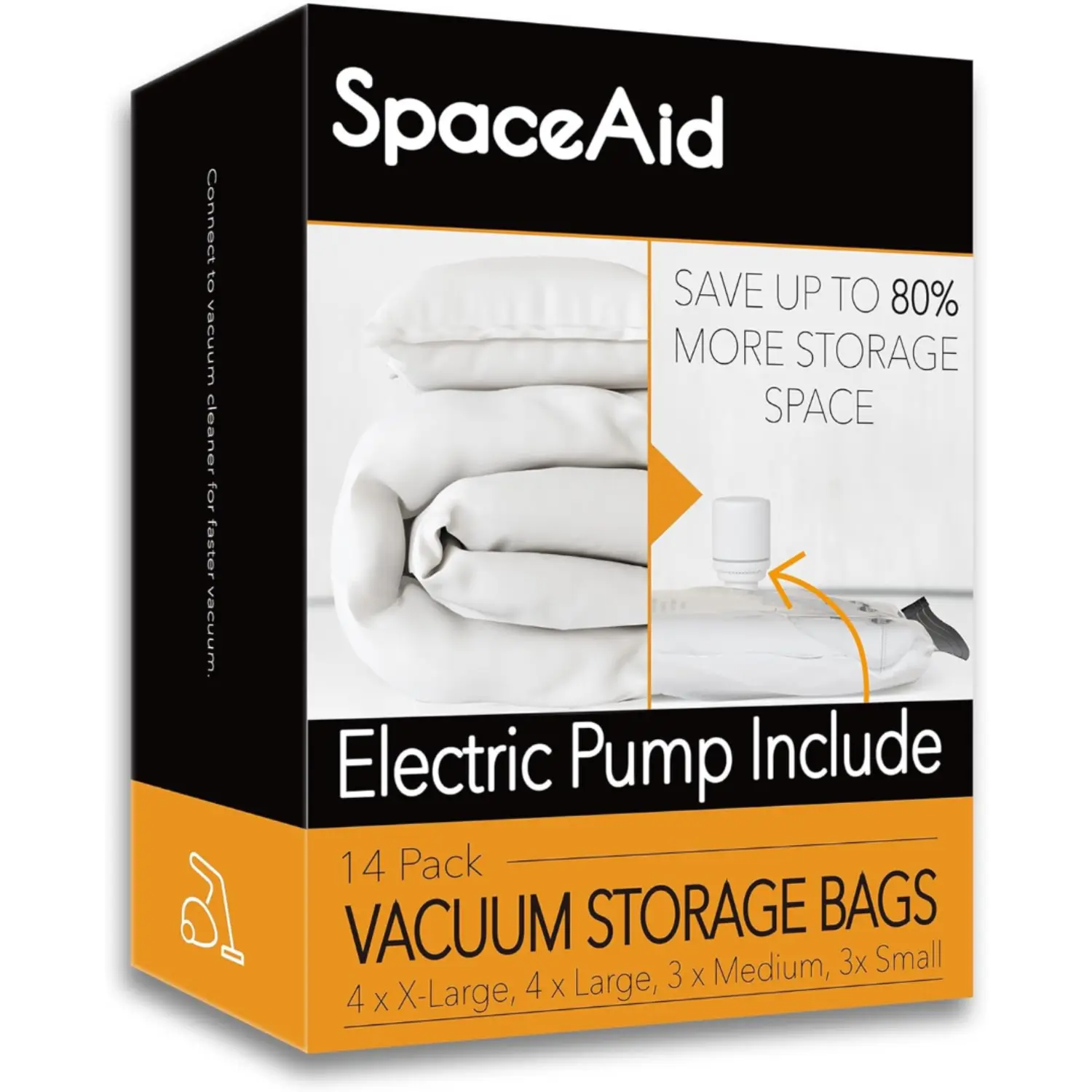 SpaceAid 14 Pack Vacuum Bags with Electric Air Pump (4 Jumbo/4 Large/3 Medium/3 Small)