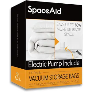 SpaceAid 14 Pack Vacuum Bags with Electric Air Pump (4 Jumbo/4 Large/3 Medium/3 Small)