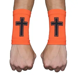 Faith Cross Orange Wrist Support Sleeves