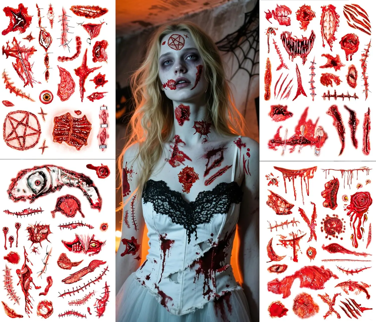 110Pcs Halloween Party Favors - 4 Sheets Halloween Decorations Tattoos Bloody Wound Supplies Goodie Bag Stuffers for Halloween Decor Indoor, Halloween Tattoos & Halloween Decorations Gifts for Party