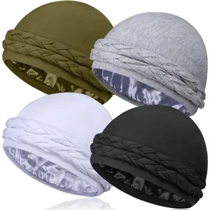 4PCS Satin Lined Turban Head Wraps for Men – Halo Turban Head Scarf for Hair Protection & Style Boho Style Solid Color Turban Hat