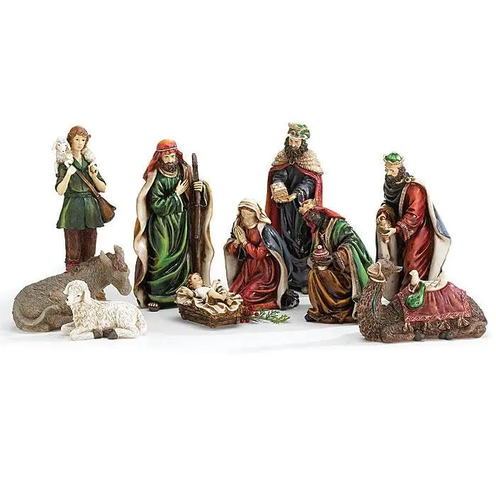10-Piece Nativity Set – Hand-Painted Resin | Boutique Collection, Lifelike, Vibrant Colored Detailed Figures, Holy Family Nativity Scene