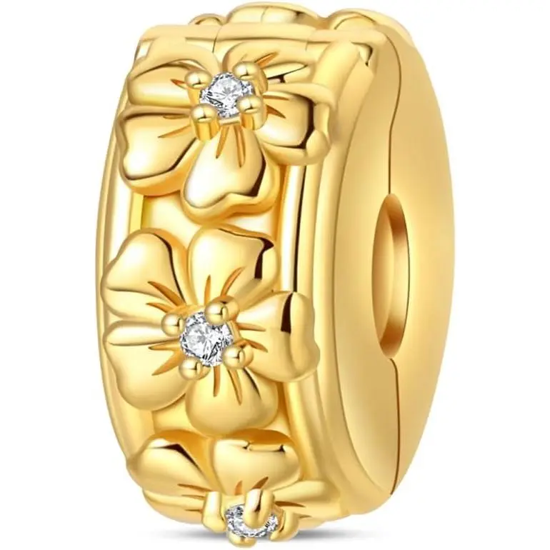 Gold Clip Stoppers, Spacer Beads for Pandora Bracelets, Easy-to-Use Female DIY Jewelry Gift Charms
