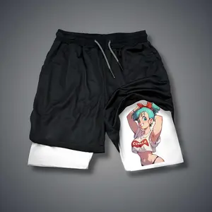 [Vtg90s] Anime Double-Layer Sports Shorts Graphic Shorts Black Shorts Camo Shorts Streetwear Shorts Men Outfits Men Short Shorts Vacation Outfits Shorts