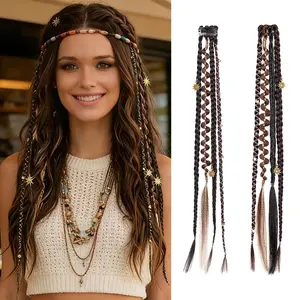 Fashionable Synthetic Braided Hair Extensions, Dark Brown Mix Boho Dreadlock Messy Braids with Beads & Charms for Women, Ideal for Daily Wear, Parties & Cosplay