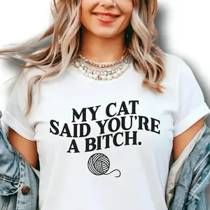 Men's Cotton Short-Sleeve Fitness T-Shirt - Unisex Apparel with "My Cat Said You're A Bitch" Print, Made in the USA